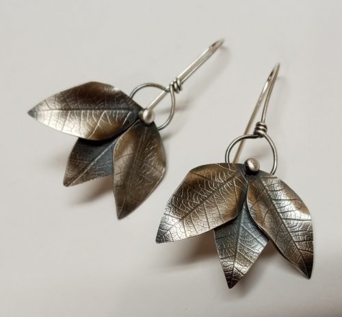 Judy Larson's Three Leaves Earrings - , Metalwork, Butane Torch, Soldering, Solder, triple leaf earrings